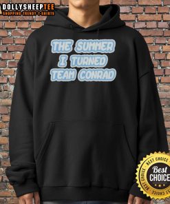 Alt Text: Original The Summer I Turned Team Conrad SS3 Hoodie in navy blue, featuring logo and stylish design for fans.