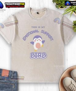 Alt Text: Original 'This Is My Emotional Support Birb Finch' washed t-shirt featuring a cute finch design for bird lovers.