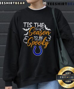 Alt Text: Cozy 'Tis The Season To Be Spooky' Indianapolis Colts sweatshirt perfect for Halloween fans and football lovers.