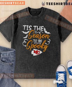 Original Tis The Season To Be Spooky Kansas City Chiefs washed t-shirt featuring festive Halloween graphics.