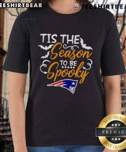 Original Tis The Season To Be Spooky New England Patriots Ladies Tee featuring festive designs for football fans.