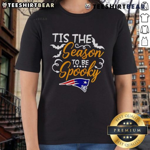 Original Tis The Season To Be Spooky New England Patriots Ladies Tee featuring festive designs for football fans.