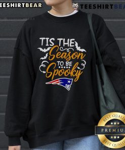 Alt Text: Original Tis The Season To Be Spooky New England Patriots sweatshirt featuring festive designs for Halloween fans.