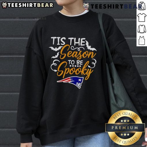 Alt Text: Original Tis The Season To Be Spooky New England Patriots sweatshirt featuring festive designs for Halloween fans.