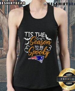 New England Patriots tank top featuring 'Tis The Season To Be Spooky' design, perfect for Halloween and team spirit.