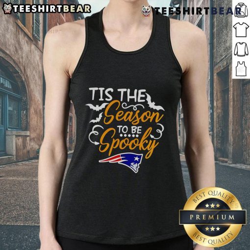 New England Patriots tank top featuring 'Tis The Season To Be Spooky' design, perfect for Halloween and team spirit.