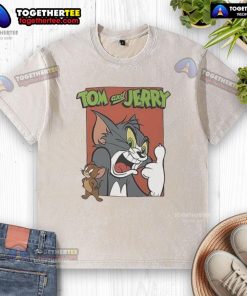 Original Tom and Jerry washed t-shirt featuring classic cartoon characters in vibrant colors on soft fabric.