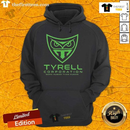 Original Tyrell Corporation 'More Human Than Human' hoodie featuring iconic design for Blade Runner fans.