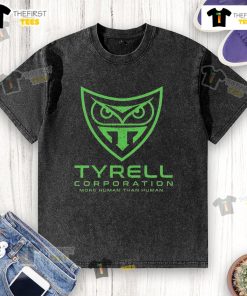 Alt Text: Original Tyrell Corporation More Human Than Human washed t-shirt featuring iconic logo and vintage design.