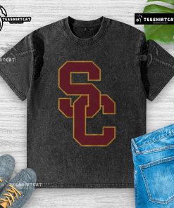Alt Text: Original USC Trojans Football primary logo on a washed t-shirt, perfect for fans and casual wear.