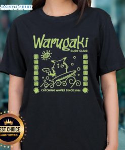 Original Warugaki Surf Club 'Catching Waves Since 2021' Pikachu ladies tee featuring vibrant surf-inspired design.