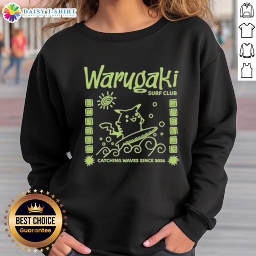 Original Warugaki Surf Club Pikachu sweatshirt design, perfect for catching waves since 2021.