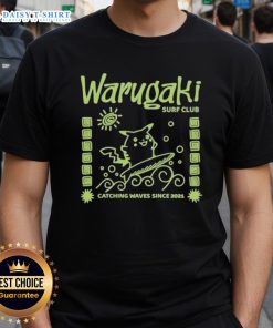 Original Warugaki Surf Club Pikachu T-Shirt design featuring a vibrant surfing Pikachu catching waves since 2021.