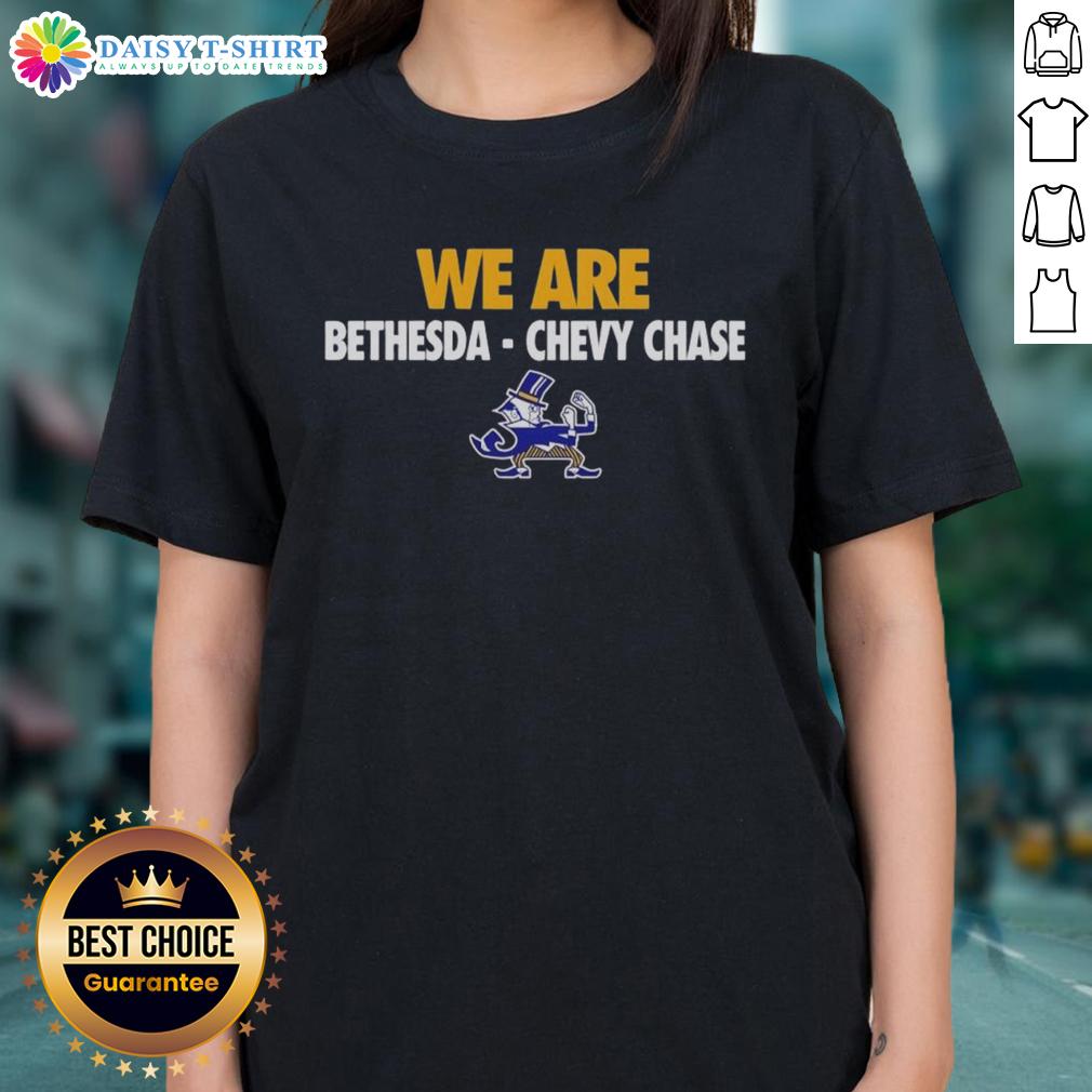 Original We Are Bethesda Chevy Chase Mascot Ladies Tee Alt Text: Original We Are Bethesda Chevy Chase mascot ladies tee featuring a vibrant design and comfortable fit for stylish fans.