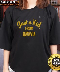 Original West Virginia Mountaineers Just A Kid From Batavia ladies tee, featuring a stylish design for fans.