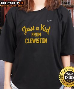 Alt Text: Original West Virginia Mountaineers 'Just A Kid From Clewiston' ladies tee shirt design in vibrant colors.