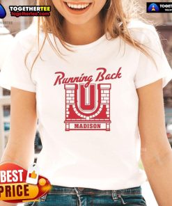 Alt Text: Original Wisconsin Badgers Running Back Madison Ladies Tee featuring team logo and stylish design for fans.