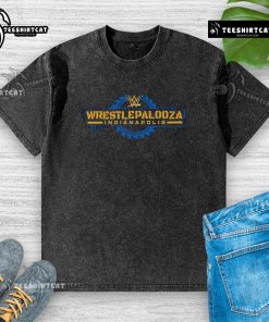 Alt Text: Original Wrestlepalooza Indianapolis logo on a washed t-shirt, perfect for wrestling fans and collectors.