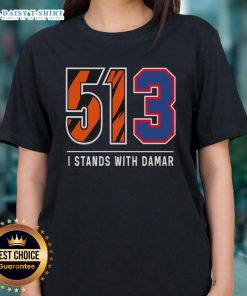 Premium 513 I Stands With Damar ladies tee featuring a stylish design for supporters of Damar Hamlin.
