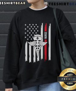 Premium American Flag Nurse Caduceus Sweatshirt with red stripe, honoring healthcare heroes in stylish comfort.