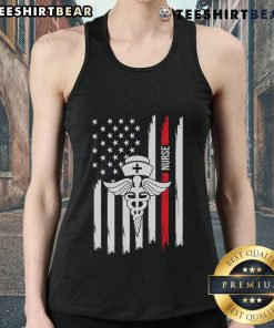 Premium American Flag Nurse Caduceus Red Stripe Tank Top for Healthcare Heroes, celebrating nursing professionals.