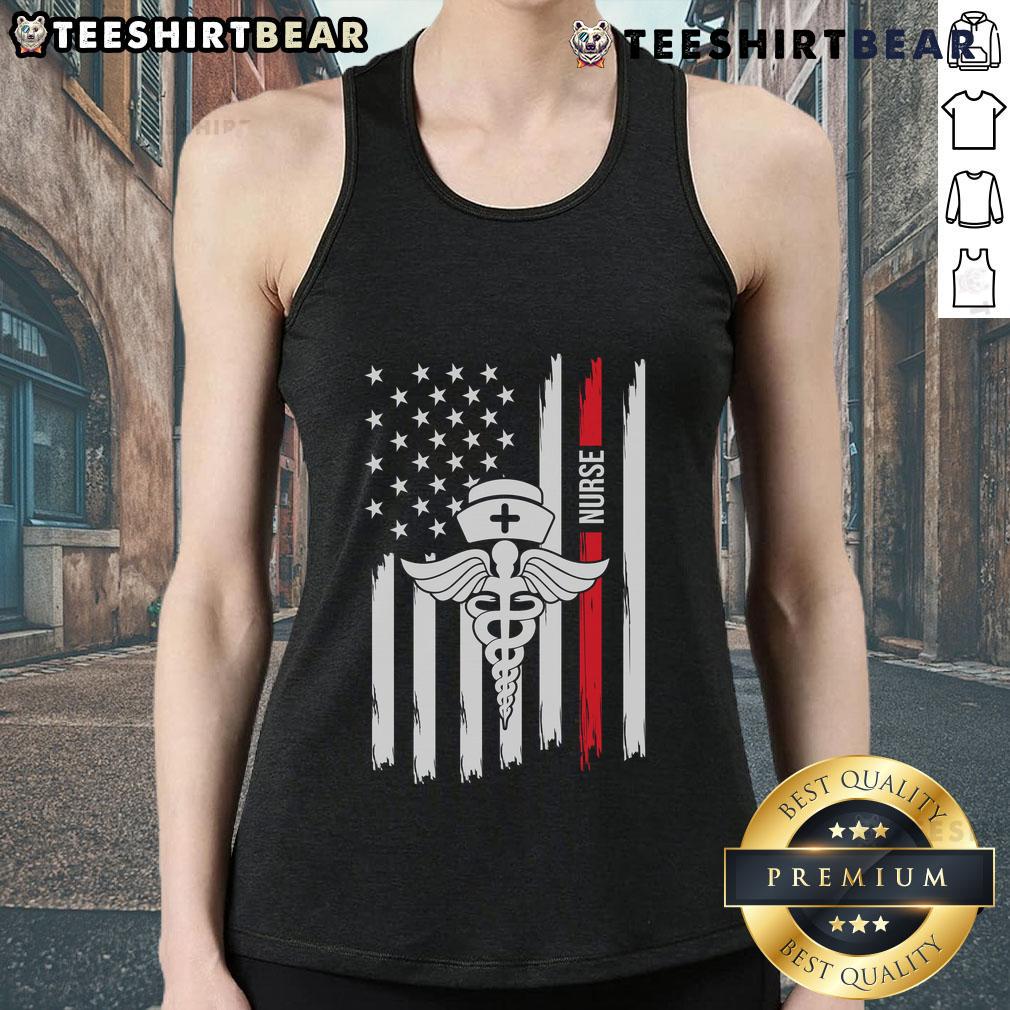 Premium American Flag Nurse Caduceus Red Stripe Nurse Cap Healthcare Heroes Tank Top Premium American Flag Nurse Caduceus Red Stripe Tank Top for Healthcare Heroes, celebrating nursing professionals.
