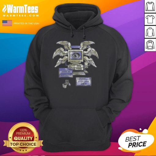 Premium Biblically Accurate hoodie featuring a retro computer system error angel design in vibrant colors.