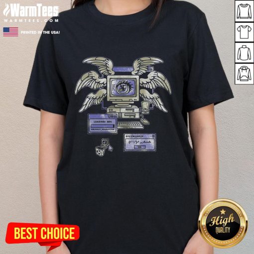 Premium Biblically Accurate angel-themed system error graphic on a retro ladies tee, perfect for unique fashion lovers.