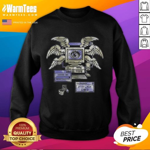 Premium Biblically Accurate exe System Error Angel graphic on retro sweatshirt, perfect for unique fashion and tech lovers.