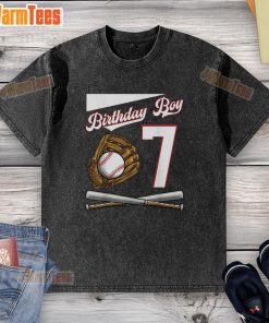 Alt Text: Premium Birthday Boy 7 Baseball Washed T-Shirt featuring a fun design for kids' birthday celebrations.