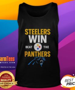 Alt Text: Premium Carolina Panthers Win cartoon tank top celebrating victory over Pittsburgh Steelers NFL 2025.