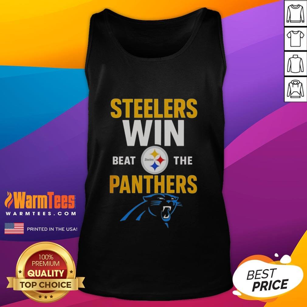 Premium Carolina Panthers Win Beat The Pittsburgh Steelers Nfl 2025 Cartoon Tank Top Alt Text: Premium Carolina Panthers Win cartoon tank top celebrating victory over Pittsburgh Steelers NFL 2025.