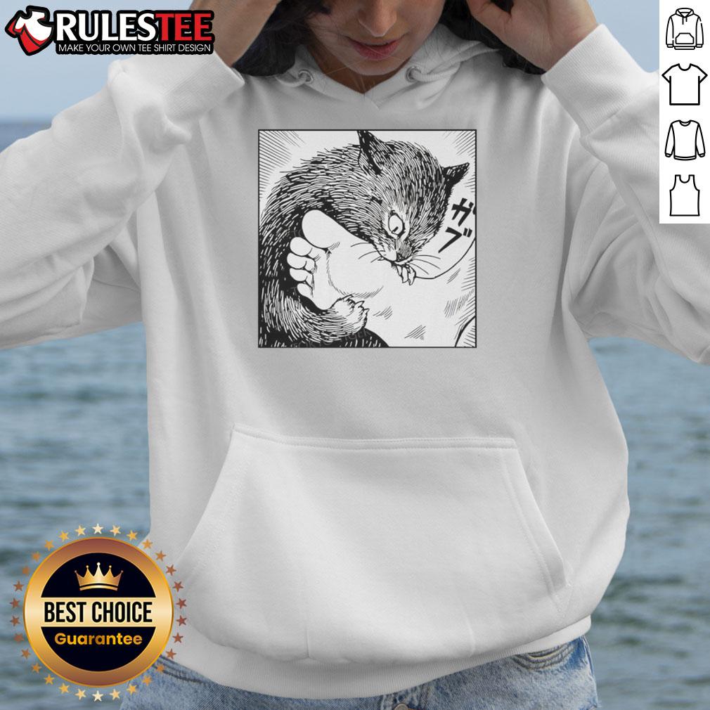 Premium Cat Bites Feet Cartoon Hoodie Premium Cat Bites Feet Cartoon Hoodie featuring a playful cat design, perfect for cat lovers and cozy fashion.