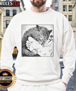 Premium Cat Bites Feet Cartoon Sweatshirt featuring a playful cat design, perfect for cat lovers.