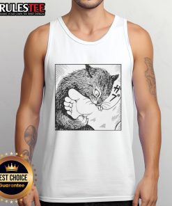 Cartoon tank top featuring a playful cat biting feet, perfect for animal lovers and adding fun to your wardrobe.
