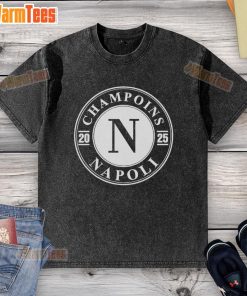 Premium Champions Napoli 2025 washed t-shirt featuring vibrant team colors and logo, perfect for fans and casual wear.