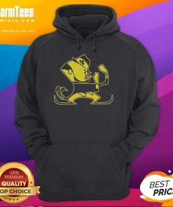 Alt Text: Premium Christopher Ash in a Notre Dame Leprechaun mascot hoodie, showcasing school spirit and style.