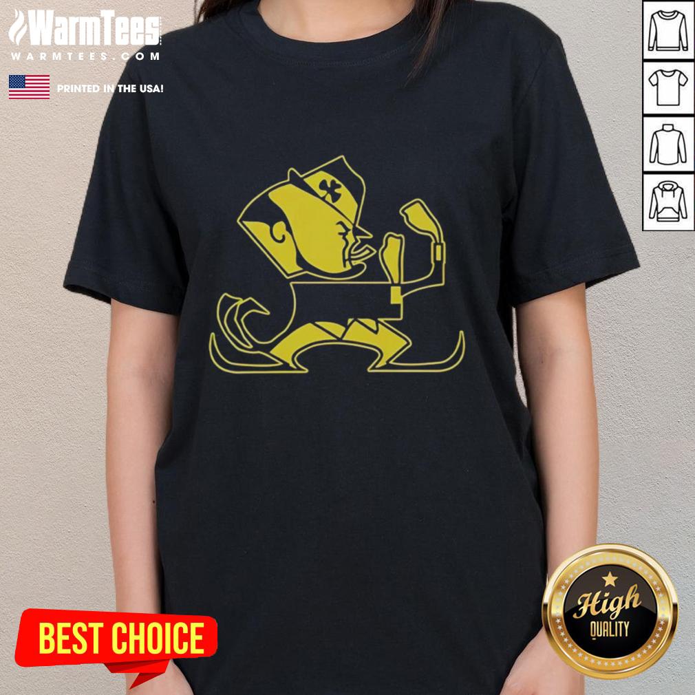 Premium Christopher Ash Wearing Notre Dame Leprechaun Mascot Ladies Tee Alt Text: Premium Christopher Ash wearing Notre Dame Leprechaun mascot ladies tee, showcasing school spirit and style.