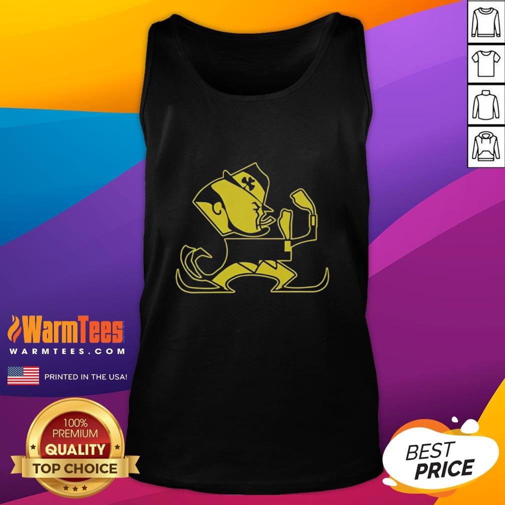 Premium Christopher Ash Wearing Notre Dame Leprechaun Mascot Tank Top Alt Text: Premium Christopher Ash sporting a Notre Dame Leprechaun mascot tank top, showcasing team spirit and style.