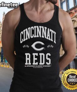 Premium Cincinnati Reds 2025 MLB Speedway Classic Flag Arch Tank Top featuring vibrant team colors and iconic design.