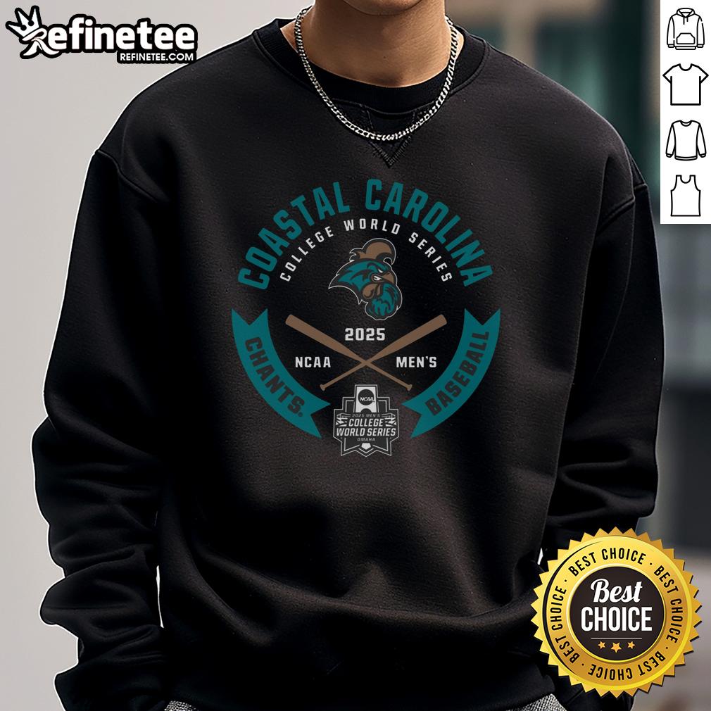 Premium Coastal Carolina College World Series 2025 NCAA Men's Baseball Chants Sweatshirt Premium Coastal Carolina College World Series 2025 NCAA Men's Baseball Chants sweatshirt in teal and gold.