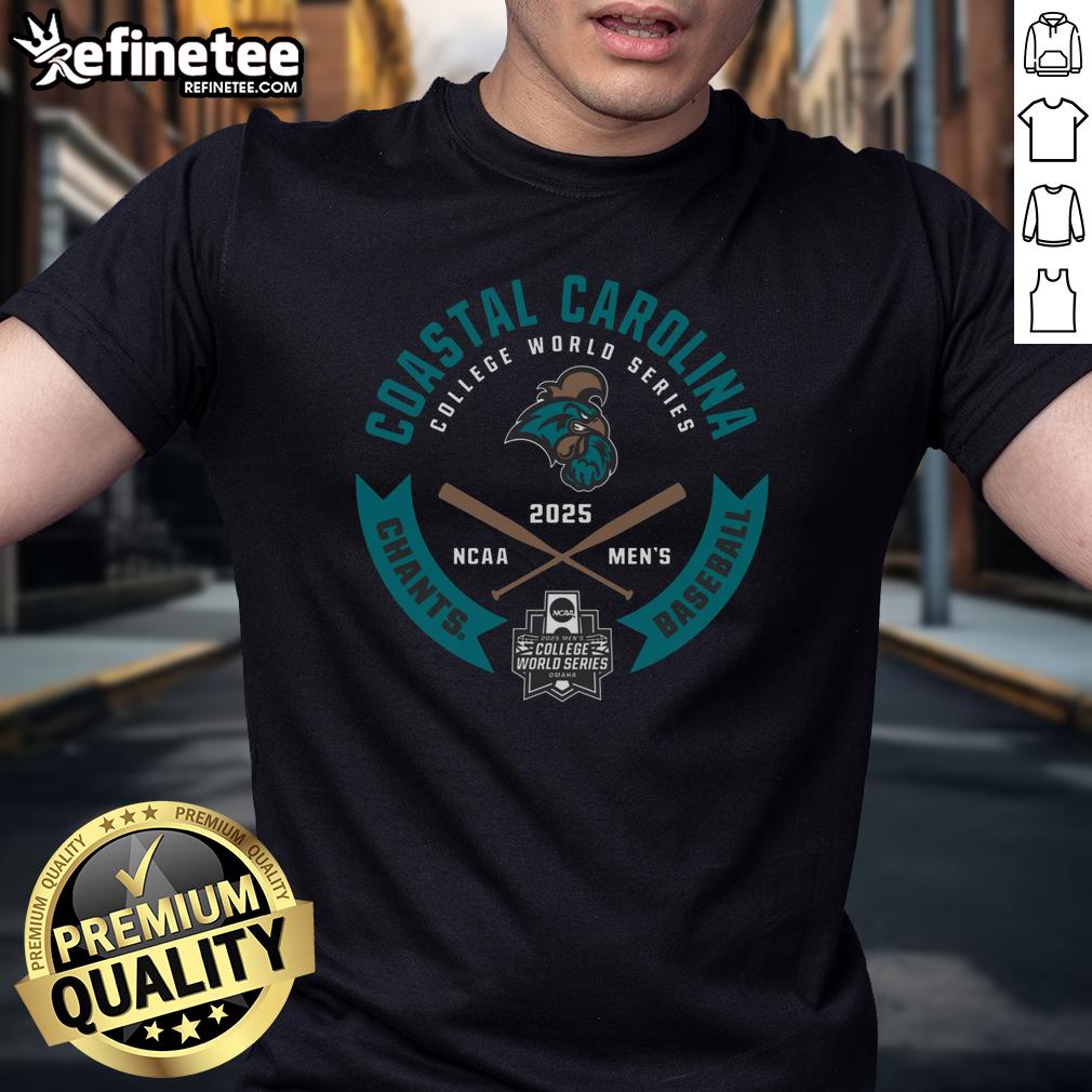 Premium Coastal Carolina College World Series 2025 NCAA Men's Baseball Chants T-Shirt Premium Coastal Carolina College World Series 2025 NCAA Men's Baseball Chants T-shirt featuring team colors and logo.