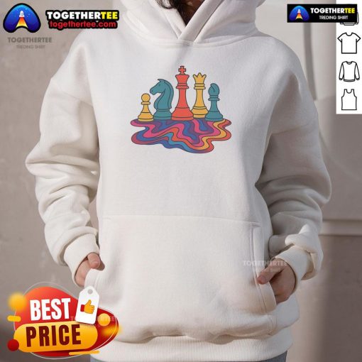 Premium colorful trippy chess hoodie featuring vibrant designs and a unique artistic style for chess enthusiasts.