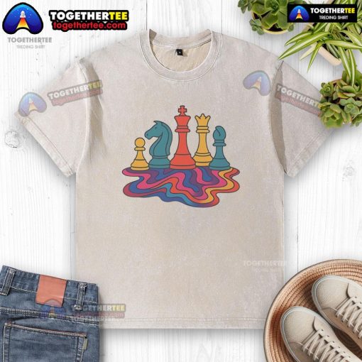 Premium colorful trippy chess washed t-shirt featuring vibrant designs and a relaxed fit for a stylish, casual look.
