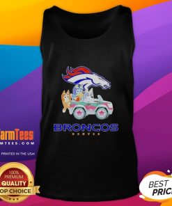 Premium Denver Broncos Bluey cartoon character tank top featuring a vibrant design perfect for fans and summer wear.