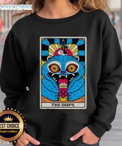 Premium Derpy Tiger X K-Pop Demon Hunters tarot card sweatshirt featuring a vibrant, colorful design.