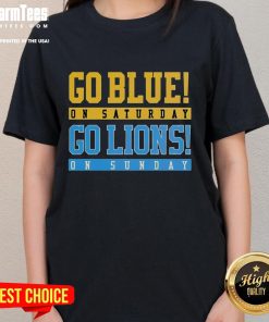 Premium Detroit Lions Football ladies tee in blue, perfect for game day excitement on Saturday and Sunday.