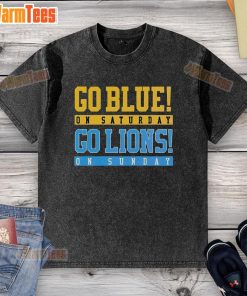 Premium Detroit Lions football washed t-shirt in blue, perfect for game day on Saturday and Sunday. Go Lions!