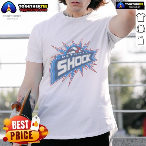 Premium Detroit Shock T-Shirt featuring a bold logo and vibrant colors, perfect for fans of women's basketball.