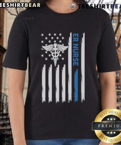 Premium ER Nurse America Flag Ladies Tee showcasing patriotic design for healthcare professionals.